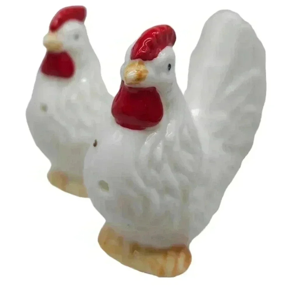 COPY - Vintage White Chicken and Rooster Salt & Pepper Shaker Set - Picture 5 of 7